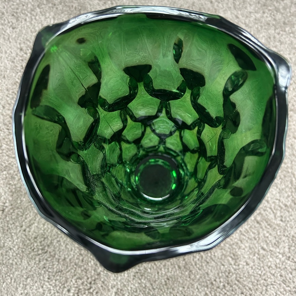 Large Green Optic Iridescent Glass Vase - Picture 7 of 7